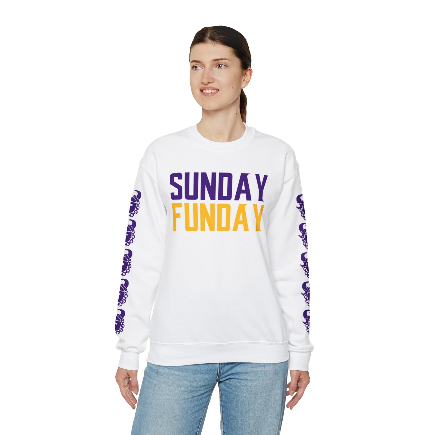 Unisex Heavy Blend™ Crewneck - SUNDAY FUNDAY + Game Day Helmet (Sleeves)