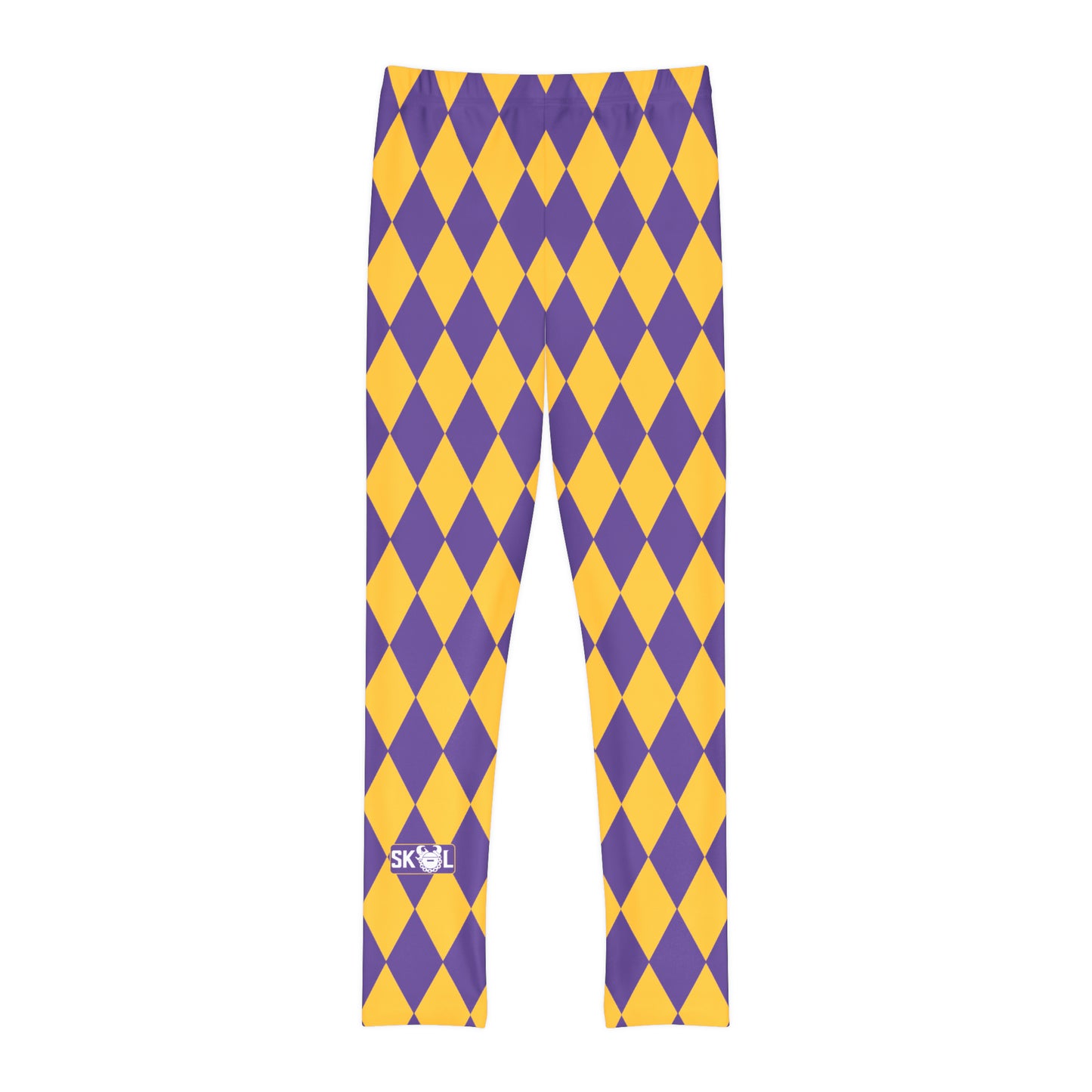 Youth Full-Length Leggings - Purple/Gold Diamonds