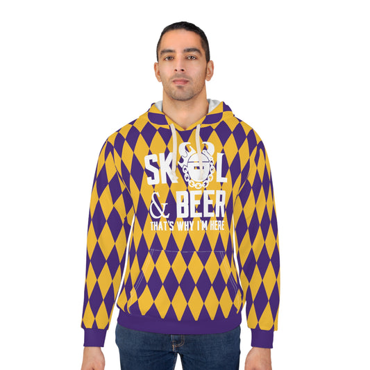 Unisex Pullover Hoodie - Purple/Gold Diamonds - & BEER