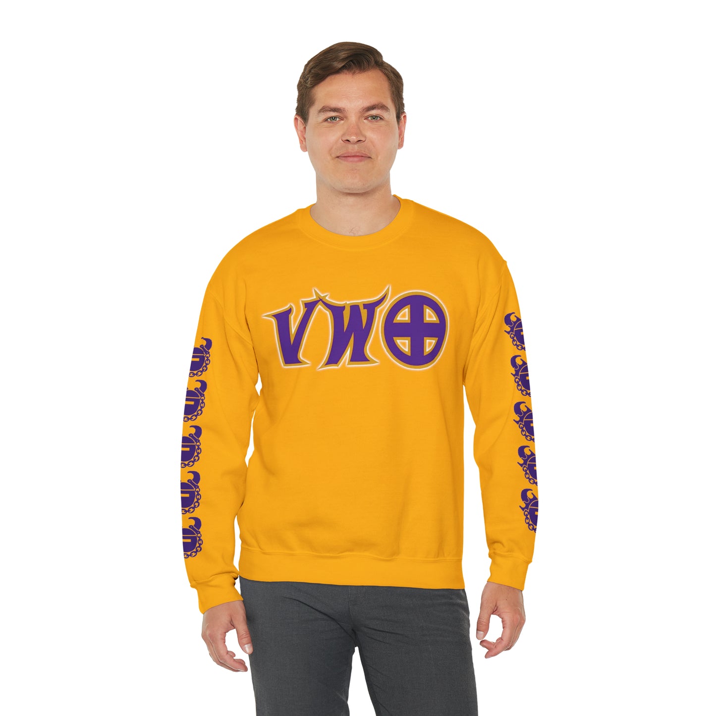 Unisex Heavy Blend™ Crewneck - V-W-O + Game Day Helmet (Sleeves)