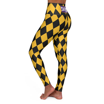 High Waisted Yoga Leggings - Black/Gold Diamonds