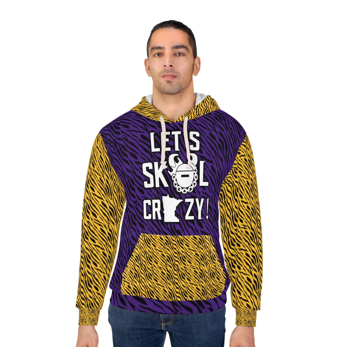 Unisex Pullover Hoodie - Purple & Gold Zebra Print - Let's go Crazy!