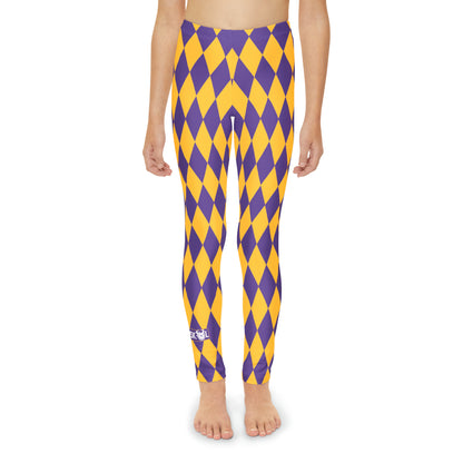 Youth Full-Length Leggings - Purple/Gold Diamonds