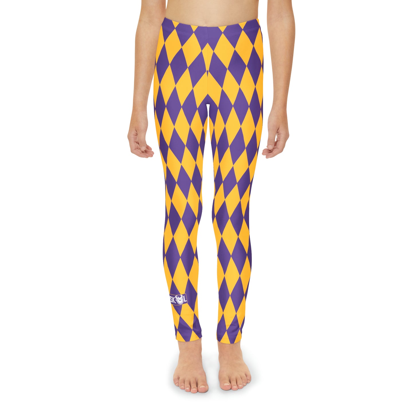 Youth Full-Length Leggings - Purple/Gold Diamonds