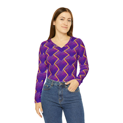 Women's Long Sleeve V-neck Shirt - Purple Sparkle - The Original