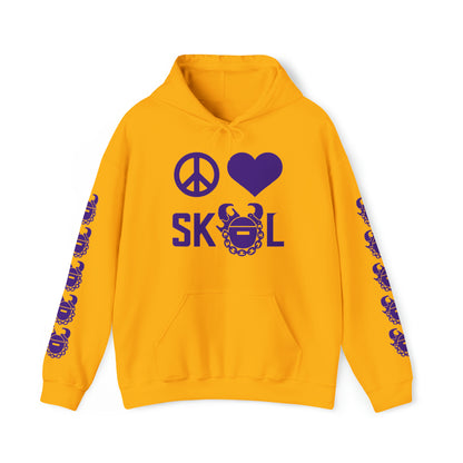 Unisex Heavy Blend™ Hooded Sweatshirt - Peace & Love + Game Day Helmet (Sleeves)