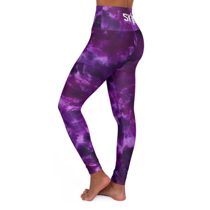 High Waisted Yoga Leggings - Purple Tie-Dye