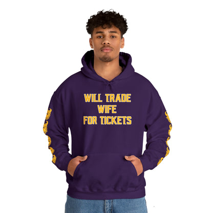 Unisex Heavy Blend™ Hooded Sweatshirt - Wife for Tickets + Game Day Helmet (Sleeves)