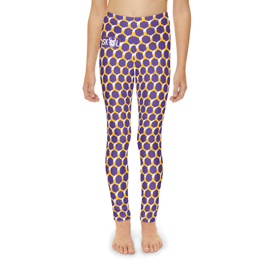 Youth Full-Length Leggings - Purple/Gold Hex