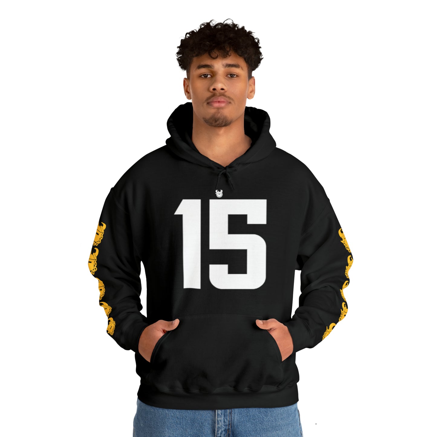 Unisex Heavy Blend™ Hooded Sweatshirt - Jersey #15 + Game Day Helmet (Sleeves)