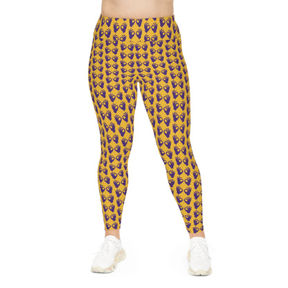 Plus Size Leggings - Gold/Purple Griddy