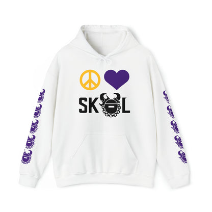 Unisex Heavy Blend™ Hooded Sweatshirt - Peace & Love + Game Day Helmet (Sleeves)