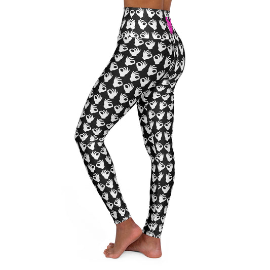 High Waisted Yoga Leggings - Black/White Griddy