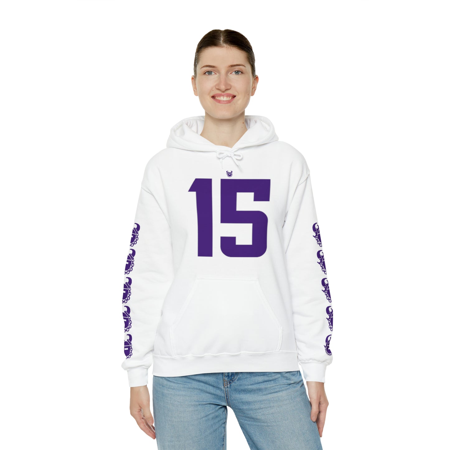 Unisex Heavy Blend™ Hooded Sweatshirt - Jersey #15 + Game Day Helmet (Sleeves)