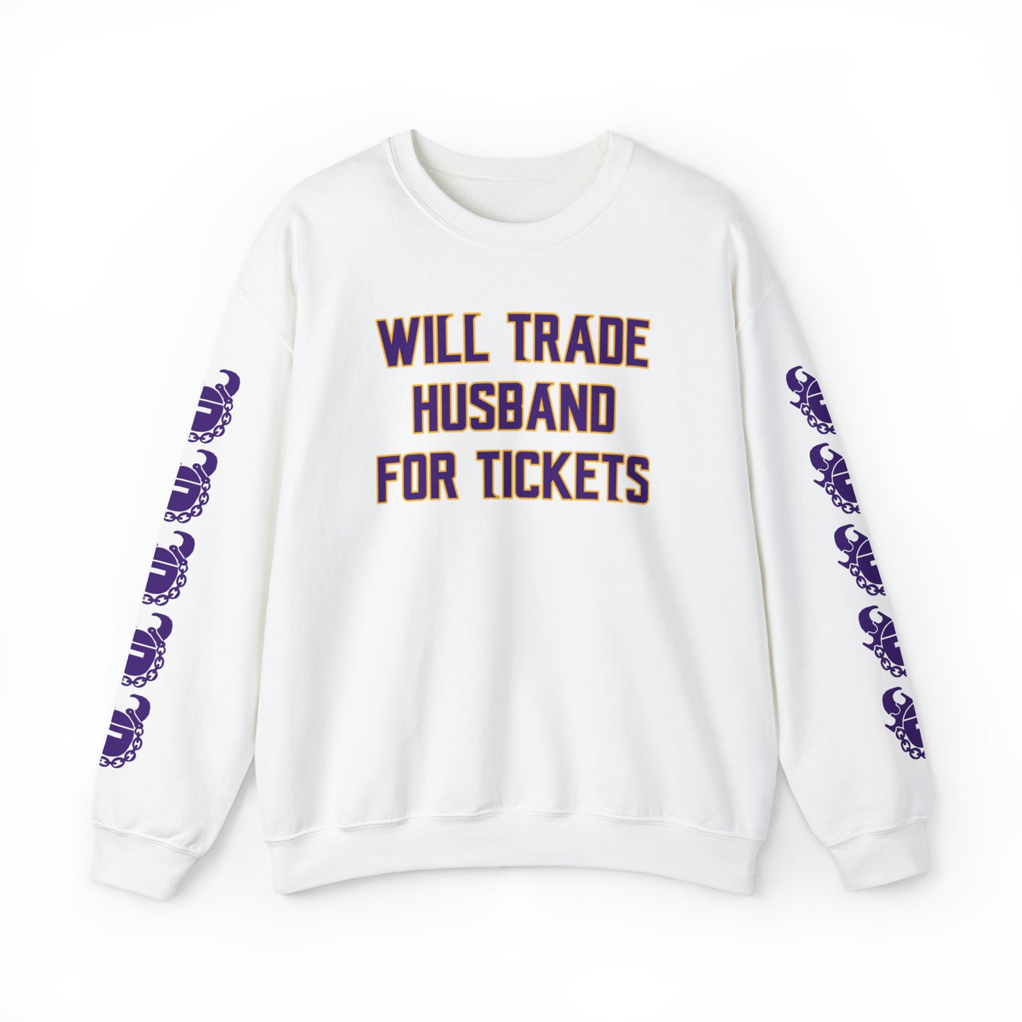 Unisex Heavy Blend™ Crewneck - Husband for Tickets + Game Day Helmet (Sleeves)