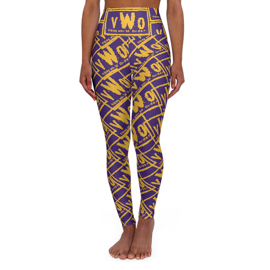 High Waisted Yoga Leggings - Purple/Gold - VWO (Framed)