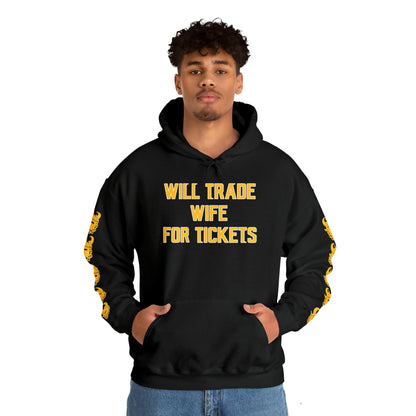 Unisex Heavy Blend™ Hooded Sweatshirt - Wife for Tickets + Game Day Helmet (Sleeves)