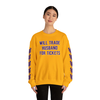 Unisex Heavy Blend™ Crewneck - Husband for Tickets + Game Day Helmet (Sleeves)