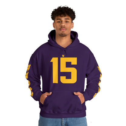 Unisex Heavy Blend™ Hooded Sweatshirt - Jersey #15 + Game Day Helmet (Sleeves)