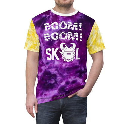 Unisex Cut & Sew Tee - Purple/Gold Tie-Dye - BOOM! BOOM!