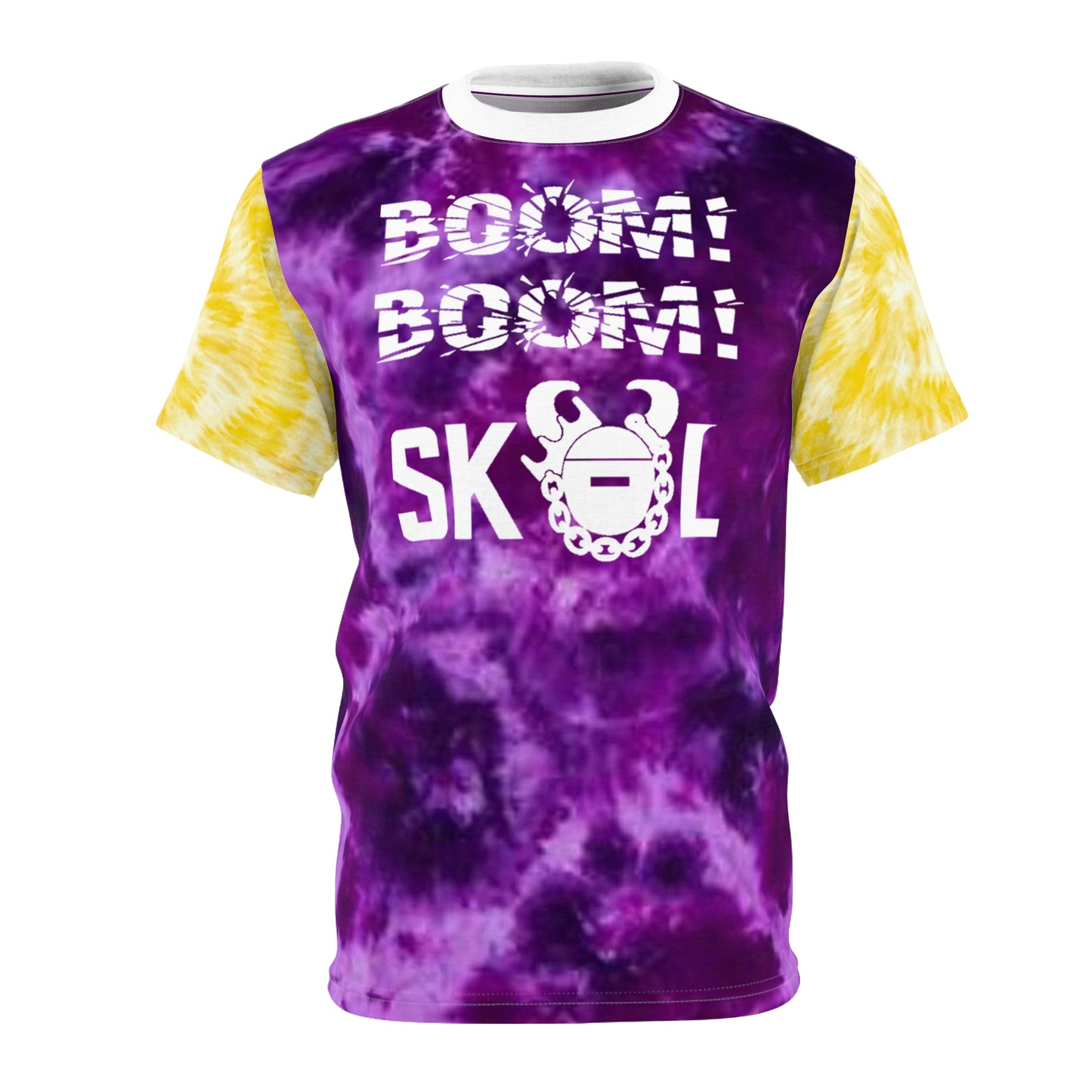 Unisex Cut & Sew Tee - Purple/Gold Tie-Dye - BOOM! BOOM!