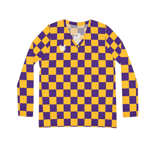 Women's Long Sleeve V-neck Shirt - Checkerboard - The Original