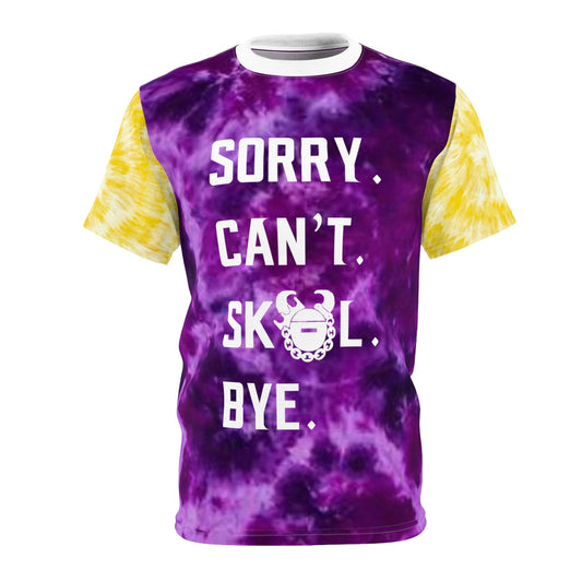 Unisex Cut & Sew Tee - Purple/Gold Tie-Dye - Sorry. Can't. Bye.