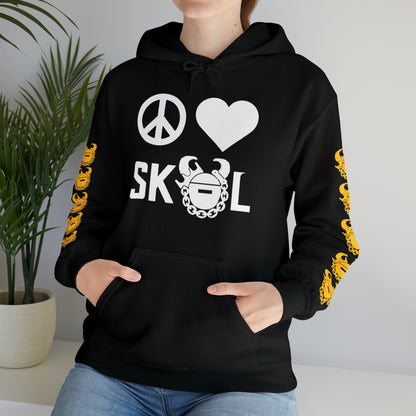 Unisex Heavy Blend™ Hooded Sweatshirt - Peace & Love + Game Day Helmet (Sleeves)