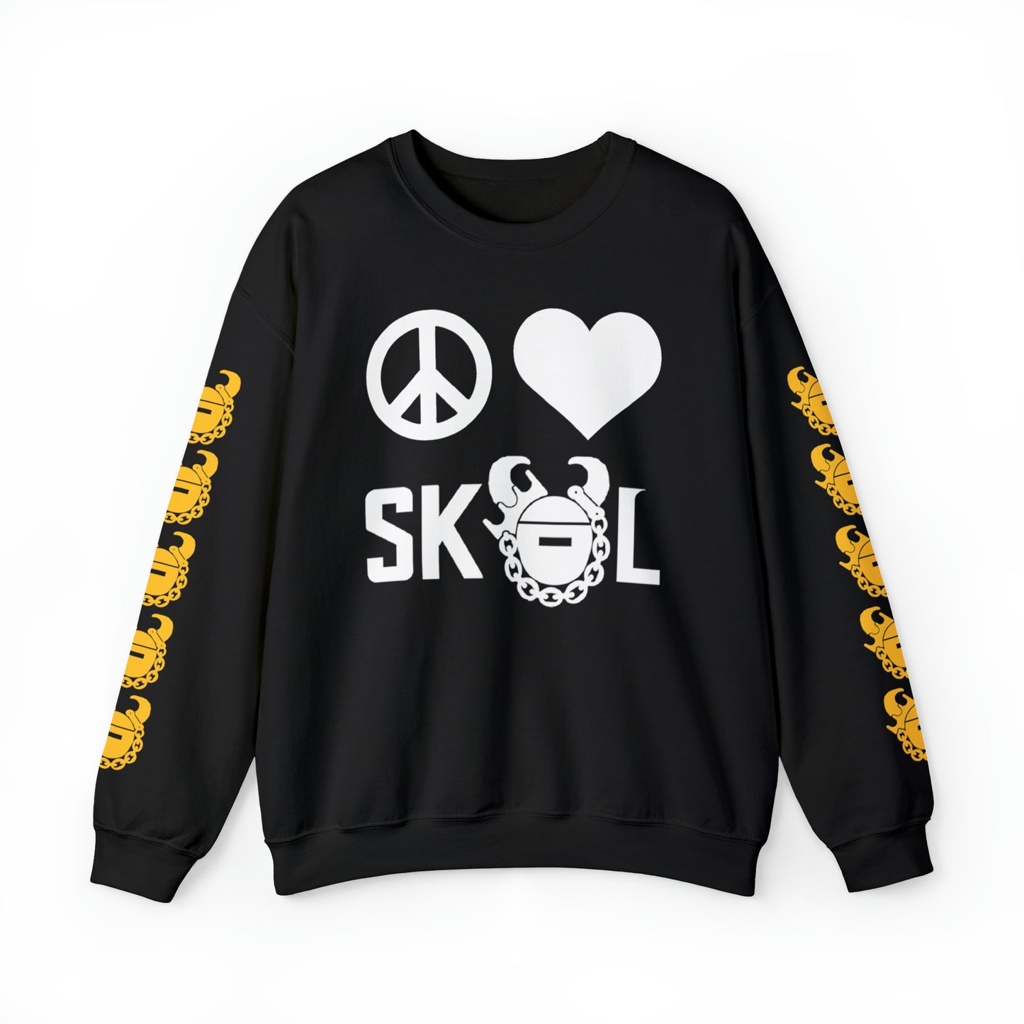 Unisex Heavy Blend™ Crewneck - Peace & Love + Game Day Helmet (Sleeves)