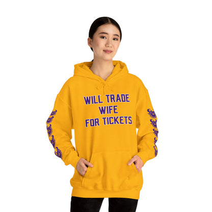 Unisex Heavy Blend™ Hooded Sweatshirt - Wife for Tickets + Game Day Helmet (Sleeves)