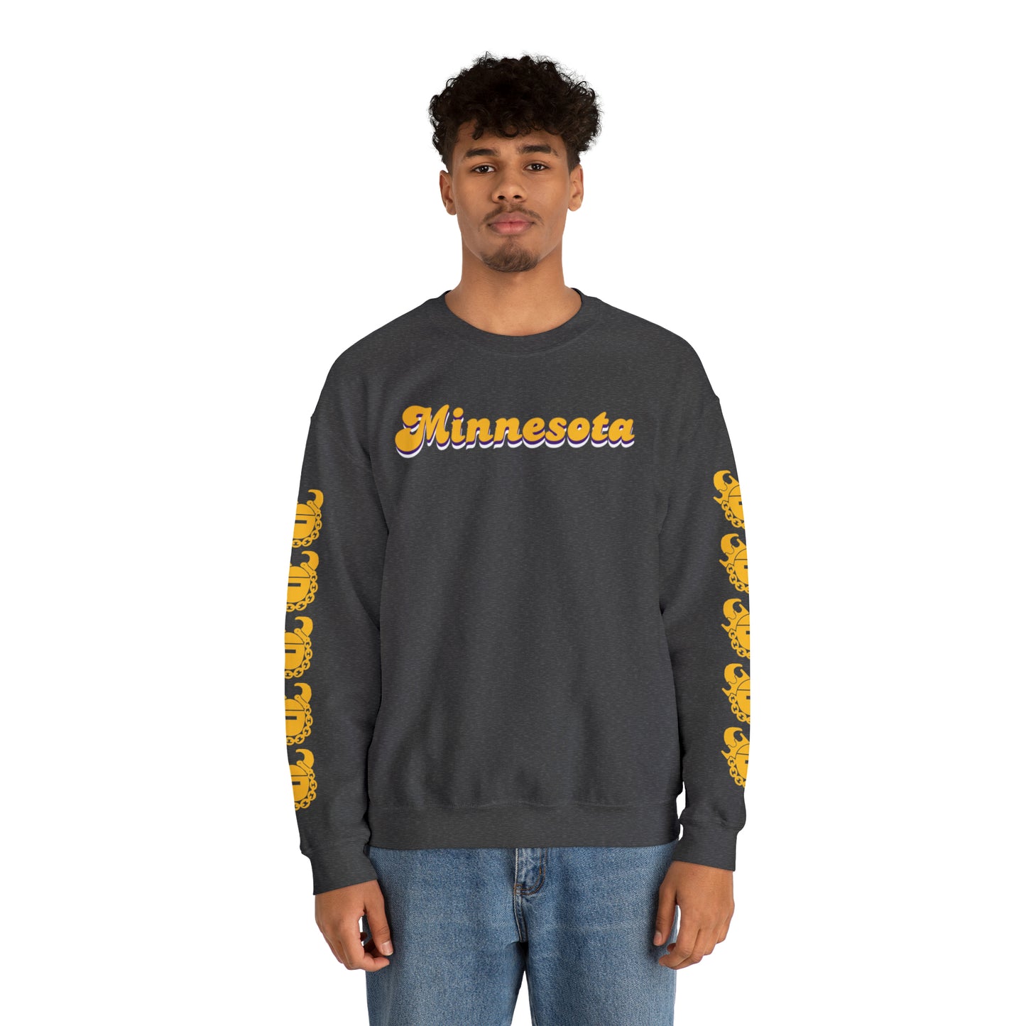 Unisex Heavy Blend™ Crewneck - Minnesota (Retro) + Game Day Helmet (Sleeves)