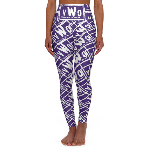 High Waisted Yoga Leggings - Purple/White - VWO (Framed)