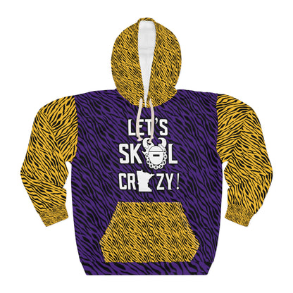 Unisex Pullover Hoodie - Purple & Gold Zebra Print - Let's go Crazy!