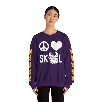 Unisex Heavy Blend™ Crewneck - Peace & Love + Game Day Helmet (Sleeves)