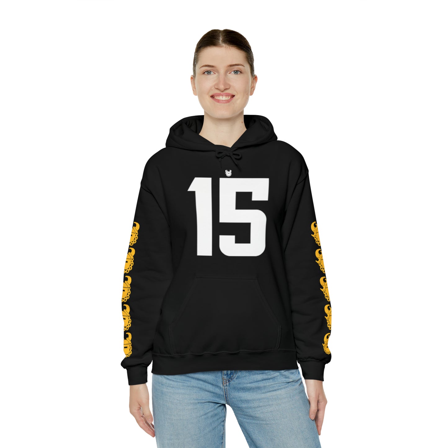 Unisex Heavy Blend™ Hooded Sweatshirt - Jersey #15 + Game Day Helmet (Sleeves)