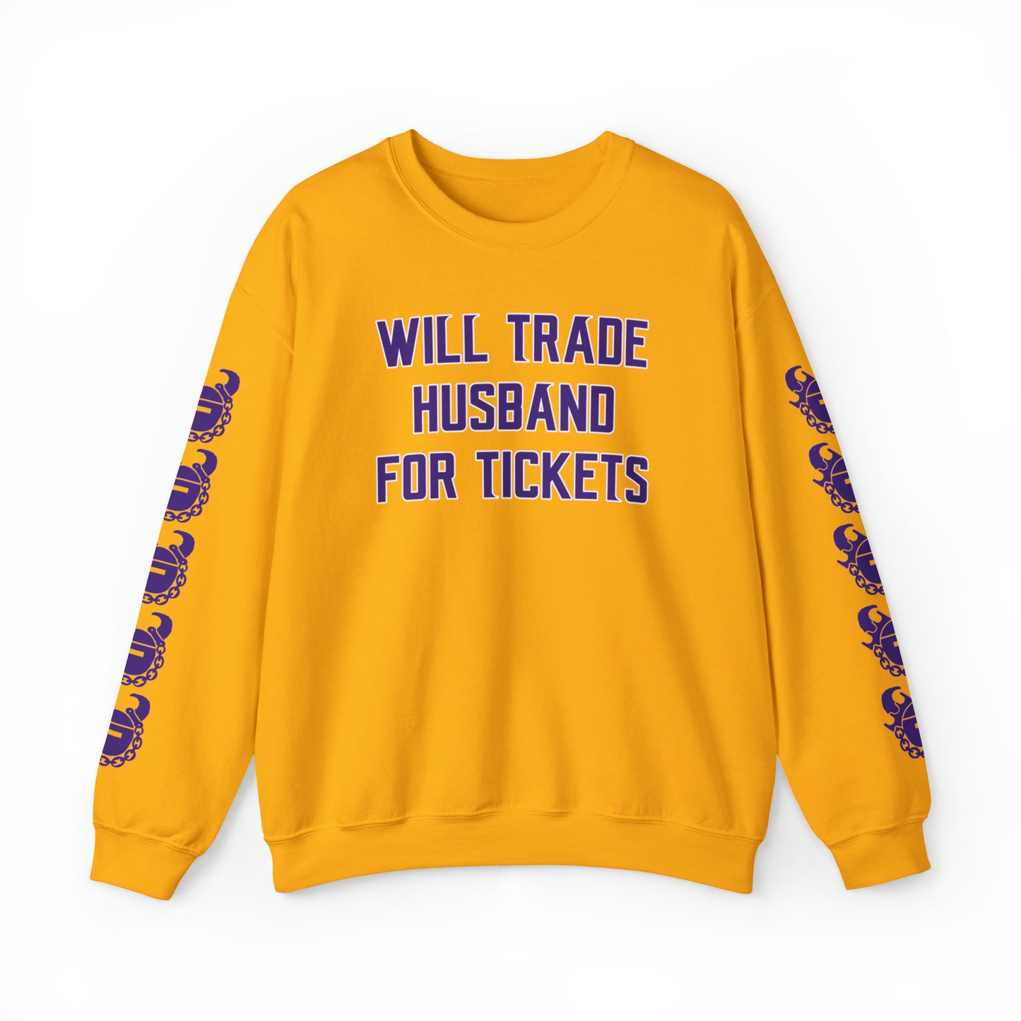 Unisex Heavy Blend™ Crewneck - Husband for Tickets + Game Day Helmet (Sleeves)