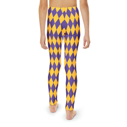 Youth Full-Length Leggings - Purple/Gold Diamonds