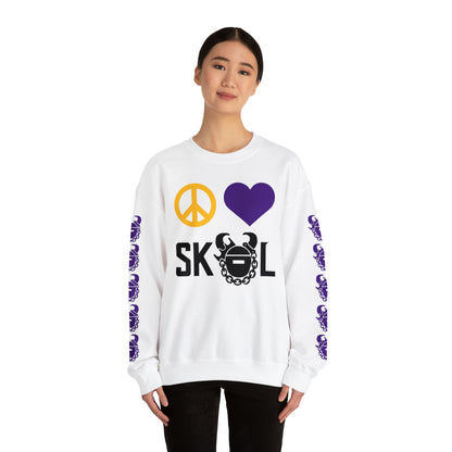 Unisex Heavy Blend™ Crewneck - Peace & Love + Game Day Helmet (Sleeves)