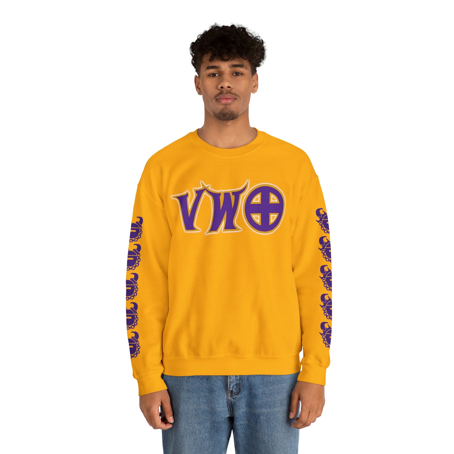 Unisex Heavy Blend™ Crewneck - V-W-O + Game Day Helmet (Sleeves)