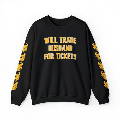 Unisex Heavy Blend™ Crewneck - Husband for Tickets + Game Day Helmet (Sleeves)