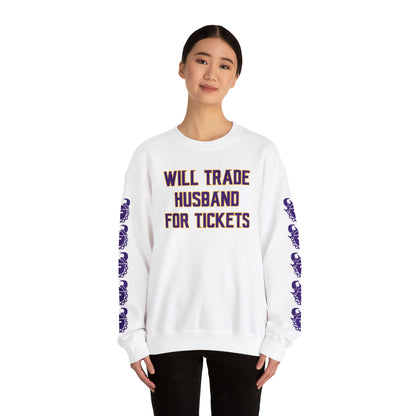 Unisex Heavy Blend™ Crewneck - Husband for Tickets + Game Day Helmet (Sleeves)