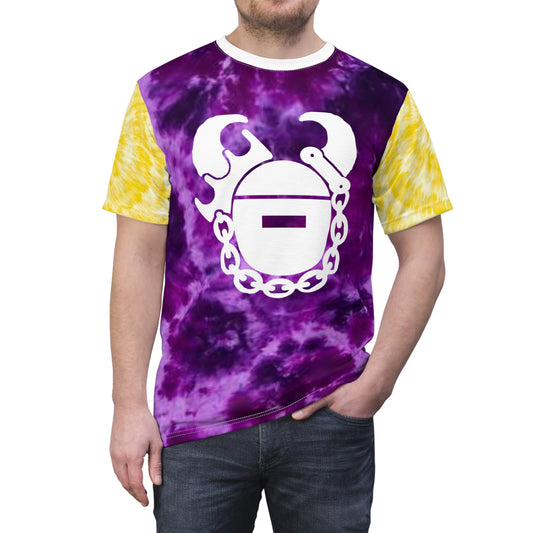 Unisex Cut & Sew Tee - Purple/Gold Tie-Dye - Game Day Helmet