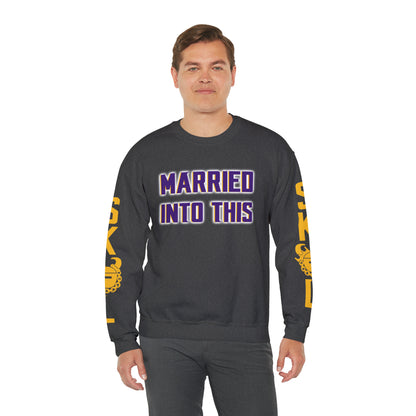 Unisex Heavy Blend™ Crewneck - Married Into This + Game Day Helmet (Sleeves)