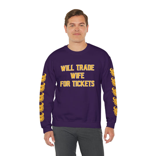 Unisex Heavy Blend™ Crewneck - Wife for Tickets + Game Day Helmet (Sleeves)