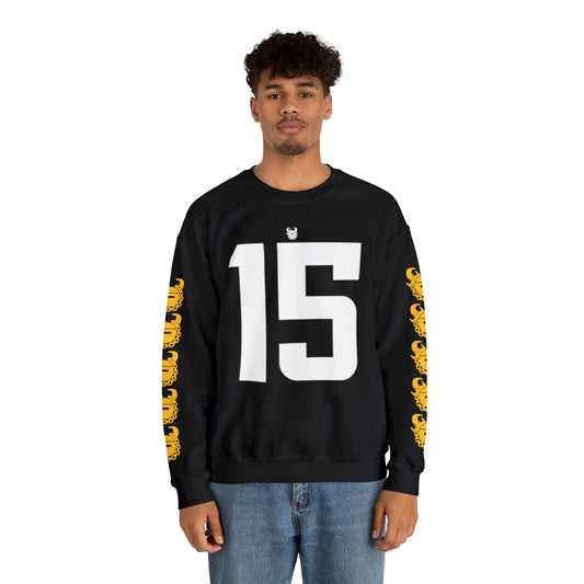 Unisex Heavy Blend™ Crewneck - Jersey #15 + Game Day Helmet (Sleeves)