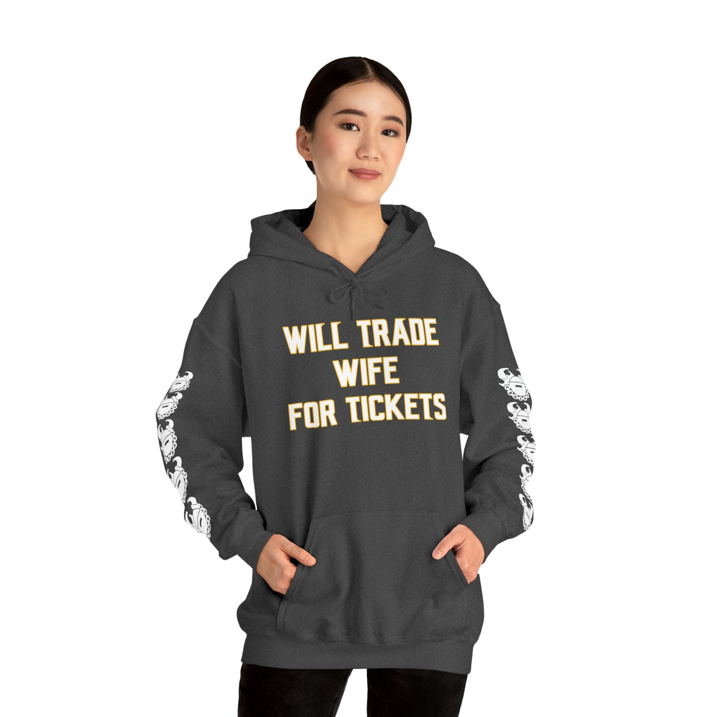 Unisex Heavy Blend™ Hooded Sweatshirt - Wife for Tickets + Game Day Helmet (Sleeves)