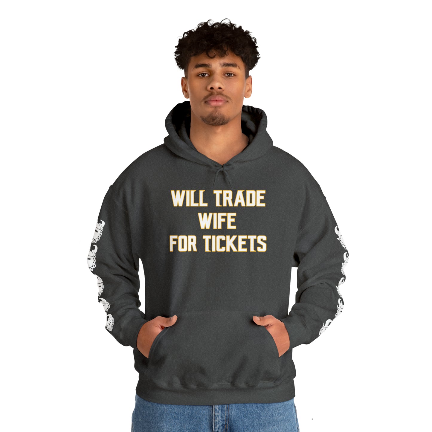 Unisex Heavy Blend™ Hooded Sweatshirt - Wife for Tickets + Game Day Helmet (Sleeves)