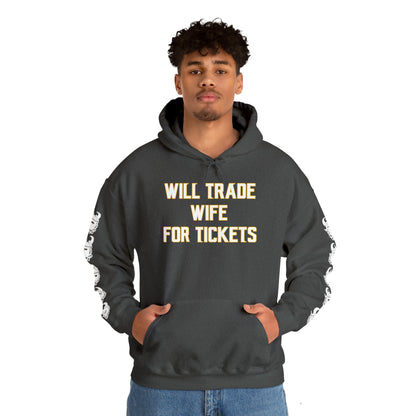 Unisex Heavy Blend™ Hooded Sweatshirt - Wife for Tickets + Game Day Helmet (Sleeves)