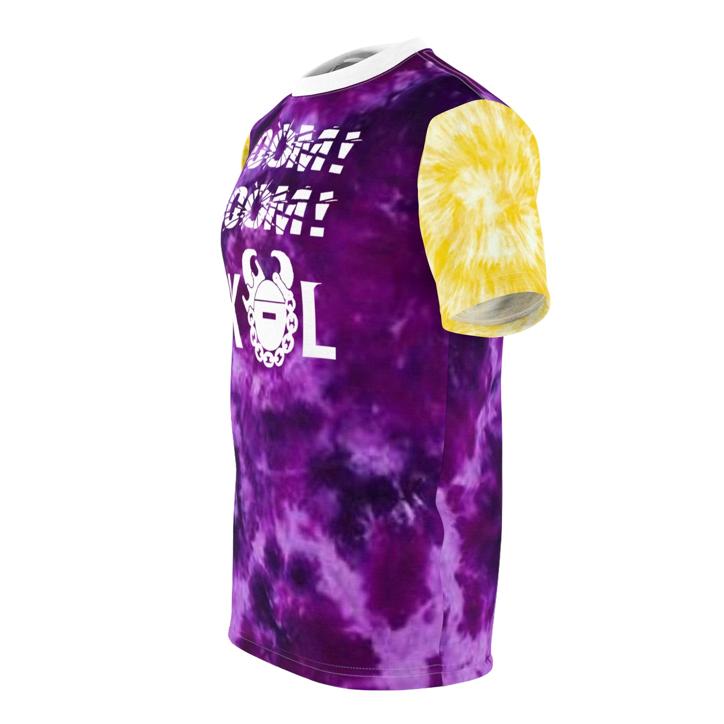 Unisex Cut & Sew Tee - Purple/Gold Tie-Dye - BOOM! BOOM!