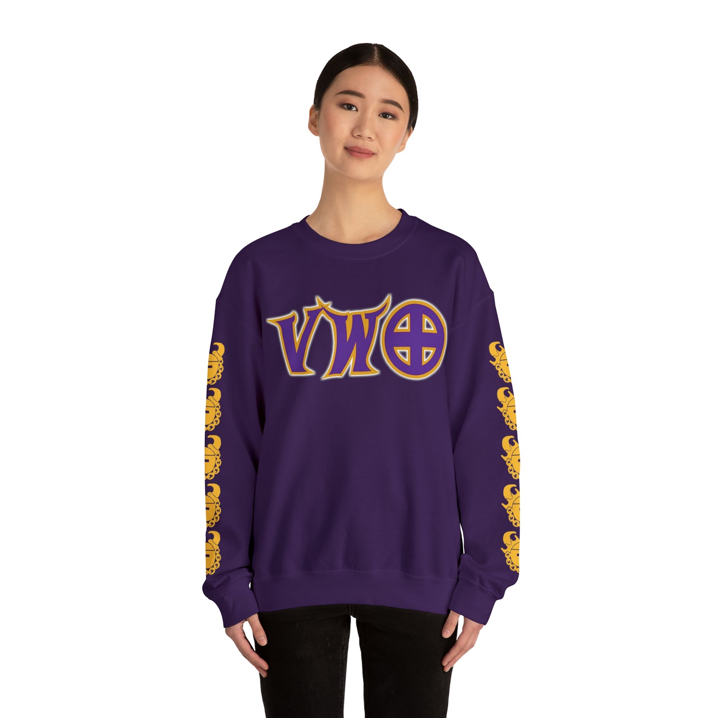 Unisex Heavy Blend™ Crewneck - V-W-O + Game Day Helmet (Sleeves)